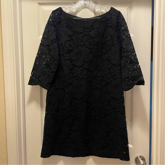 NWOT Karl Lagerfeld Paris 3/4 Sleeve Black Lace Shift Dress Size 10 - Picture 1 of 6